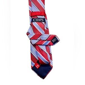 Chaps 100% Silk Mens Tie - Blue and Red Stripe - Preppy
